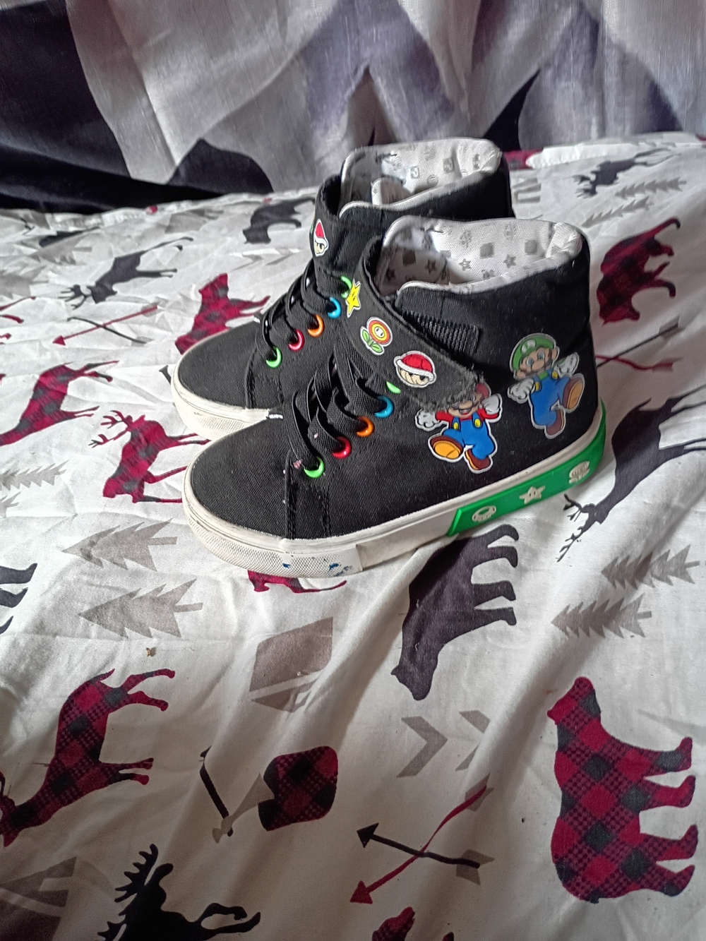 Black Kids High-Top Sneakers with Colorful Character Graphics